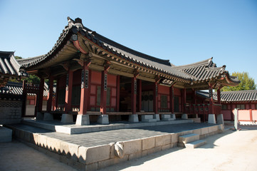 Fototapeta premium Suwon city, South Korea - Oct 12, 2018 : Historic buildings in HWASUNG, suwon city, South korea.