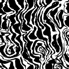 Brush painted wave seamless pattern. Black and white stripes grunge background.