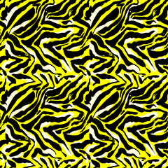 Vector illustration tiger print seamless pattern. Yellow hand drawn background.