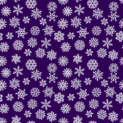Christmas seamless pattern with white snowflakes on dark background. Vector illustration.