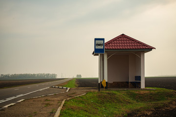 Old Bus Stop on the Road in the Countryside