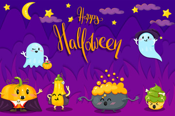Happy Halloween. Background with funny characters.