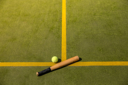 Rounders, baseball, cricket bat and ball