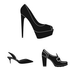 Vector illustration of footwear and woman symbol. Collection of footwear and foot stock symbol for web.