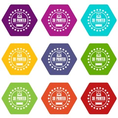 Prototype 3d printing icons 9 set coloful isolated on white for web