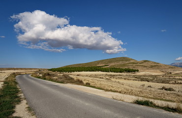 montagne avec nuage blanc à côté de la route