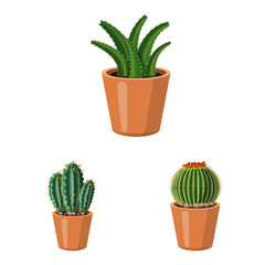 Vector illustration of cactus and pot sign. Collection of cactus and cacti stock vector illustration.