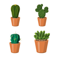 Vectorontwerp van cactus en potpictogram. Set van cactus en cactussen vector pictogram voor voorraad.