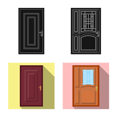Isolated object of door and front icon. Collection of door and wooden stock symbol for web.