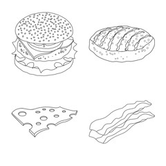Vector design of burger and sandwich icon. Set of burger and slice stock vector illustration.