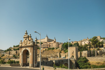 Toledo, Spain. View of the city with medieval castles and ramparts