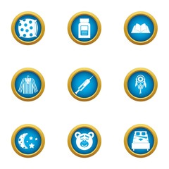 Sleep conditions icons set. Flat set of 9 sleep conditions vector icons for web isolated on white background