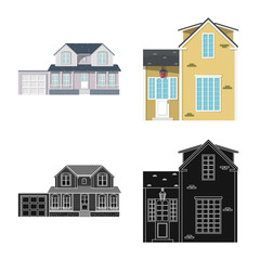 Vector illustration of building and front logo. Set of building and roof stock vector illustration.