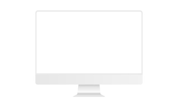 Computer monitor white mock up with blank frameless screen - front view. Vector illustration