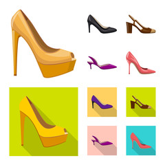 Vector design of footwear and woman icon. Collection of footwear and foot stock vector illustration.
