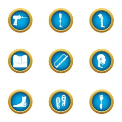 Plastic foot icons set. Flat set of 9 plastic foot vector icons for web isolated on white background