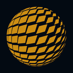graphic sphere with wave of square pattern in gold shades