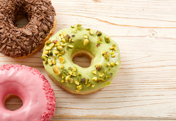 donuts on wooden background