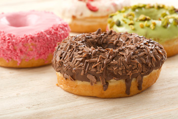 donuts on wooden background
