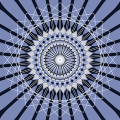 graphic abstract linear flower in blue silver shades