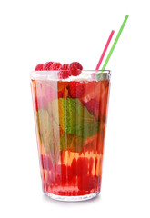 Fresh summer cocktail in glass on white background