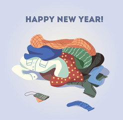 Pile of clothes on the floor. Christmas family set