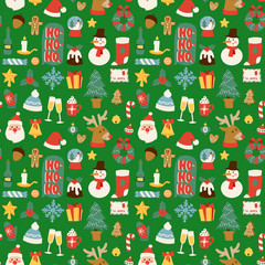 Christmas vector seamless pattern background for greeting card winter new year celebration design.