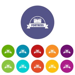 Fototapeta premium Emblem fortress icons color set vector for any web design on white background