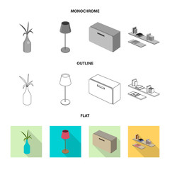 Vector illustration of bedroom and room symbol. Set of bedroom and furniture stock symbol for web.