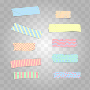 Set Realistic Pastel Colour Washi Tape Vector Illustration