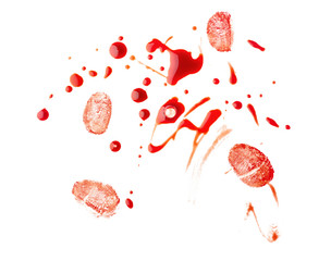 Blood splashes with fingerprints on white background © Pixel-Shot