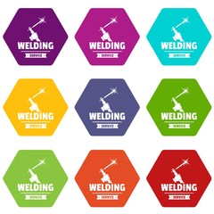 Welding workshop icons 9 set coloful isolated on white for web