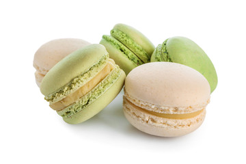 Sweet colorful macaroons on white background