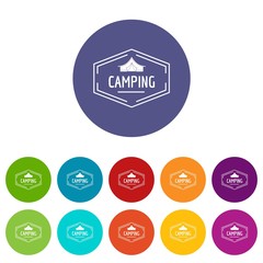 Camping shield icons color set vector for any web design on white background
