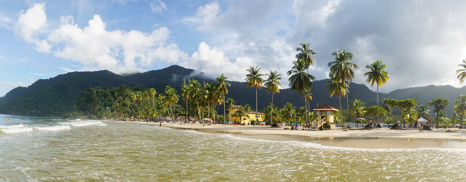 Ocean and Palm Trees at Maracas Beach in Trinidad and Tobago, Caribbean.