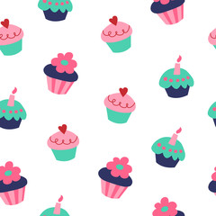 Cute seamless pattern with cupcakes and muffins