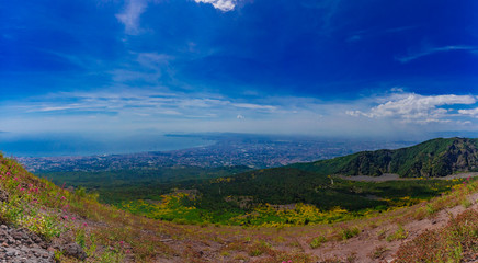 Fototapeta na wymiar Landscape and Gulf of Naples viewed from Mount Vesuvius, Italy