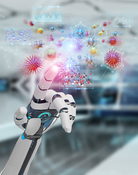 Cyborg creating and analyzing nanovirus 3D rendering
