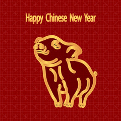 2019 Zodiac Pig. Greeting inscription with the Chinese New Year. Golden Piglet pattern. illustrator