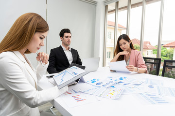 Business People Working or Discussion Corporate in Conference room. group of business people and manager analyzes or Statistics financial options while meeting brainstorming together,business plan
