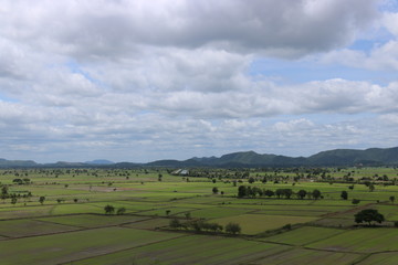Fototapeta premium The beautiful landscapes of mountains covered with forests and the sky is covered with clouds and the field.