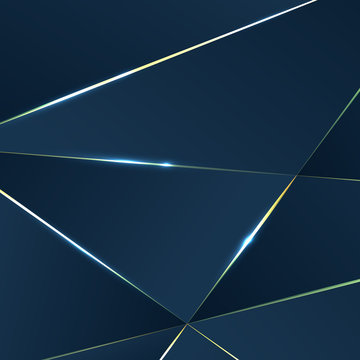 Dark blue Premium background with luxury polygonal pattern and gold triangle lines. © SunwArt