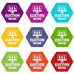Vote stats icons 9 set coloful isolated on white for web