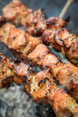 Barbecue.Juicy pieces of meat on skewers