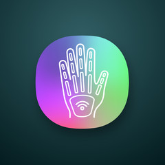 Fototapeta na wymiar Human microchip implant in hand app icon