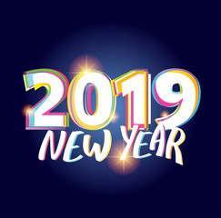 Happy new 2019 year - lettering template banner