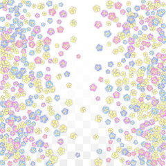 Blue Vector Realistic Blue Petals Falling on Transparent Background.  Spring Romantic Flowers Illustration. Flying Petals. Sakura Spa Design. Blossom Confetti. Design Elements for Wedding Decoration.