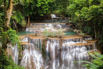 Obraz na płótnie Canvas Waterfall in Thailand, called Huay or Huai mae khamin in Kanchanaburi Provience