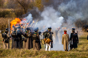 Maloyaroslavets, Russia - October 14, 2018: Historical reconstruction of the Maloyaroslavets battle...