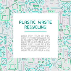 Plastic waste information banner. Line style vector illustration. There is place for your text